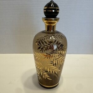 IRICE IRVING W RICE 9" Glass Bottle Carafe Decanter Amber Gold MCM Brown Vtg